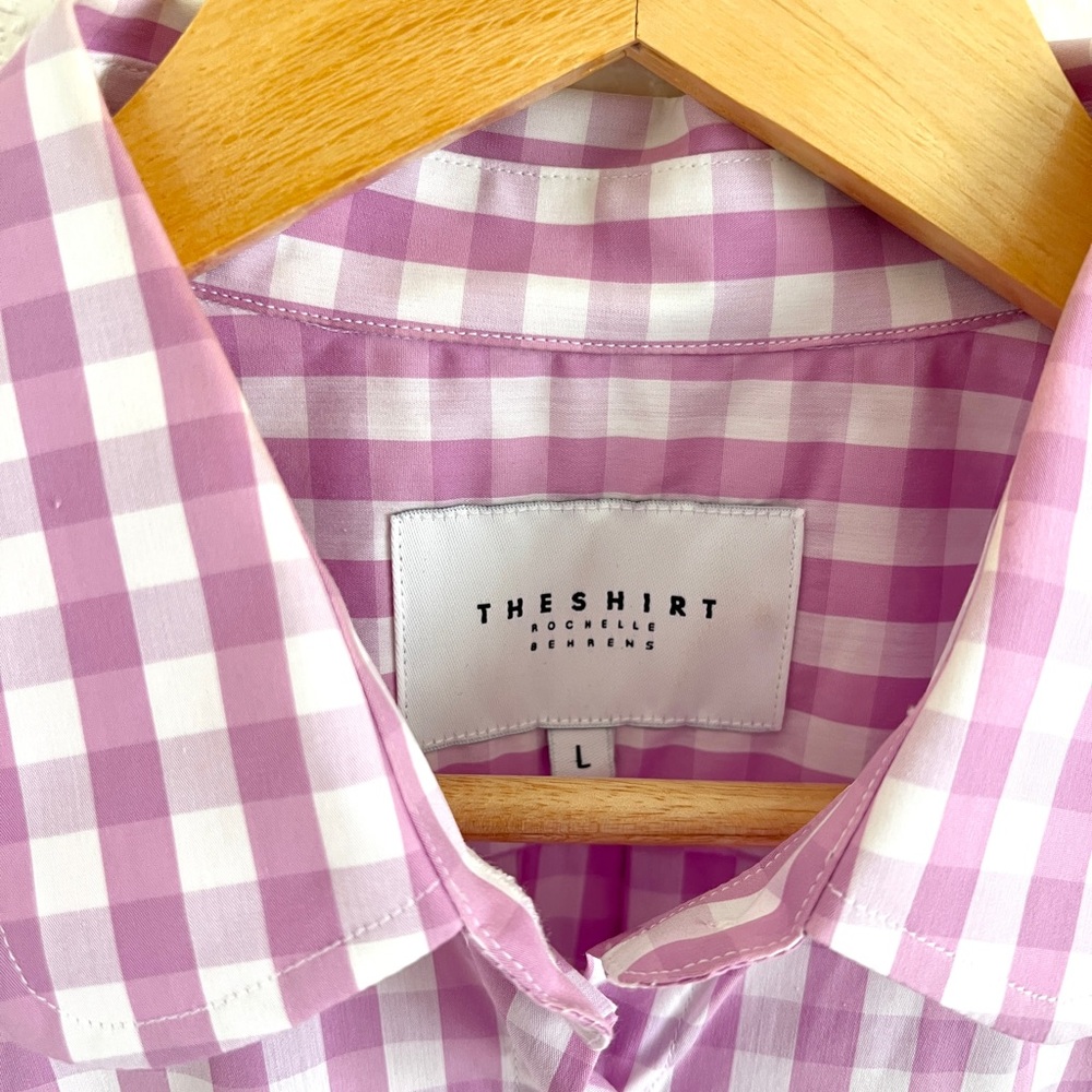 THE SHIRT by ROCHELLE BEHRENS lilac gingham drop waist dress / size L - Picture 3 of 6